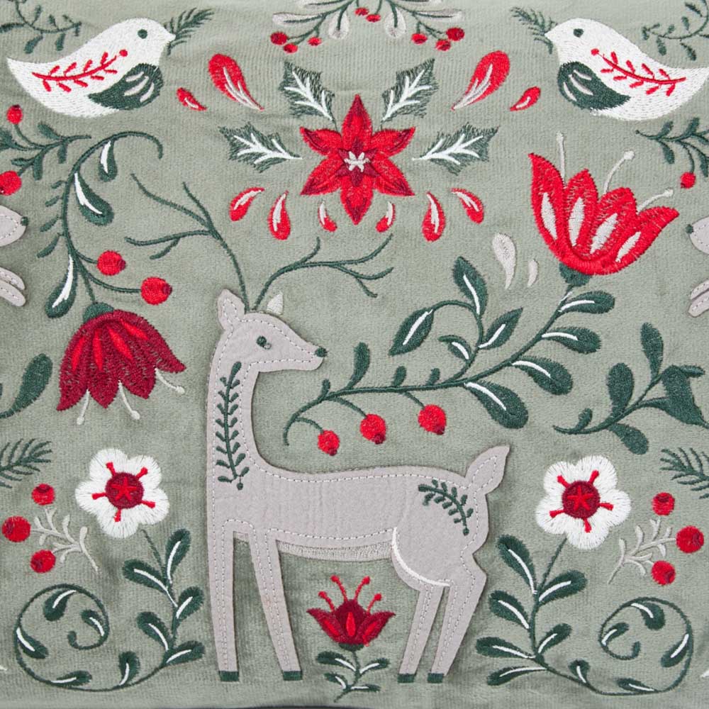 Festive Folklore Cushion - Green Image 4