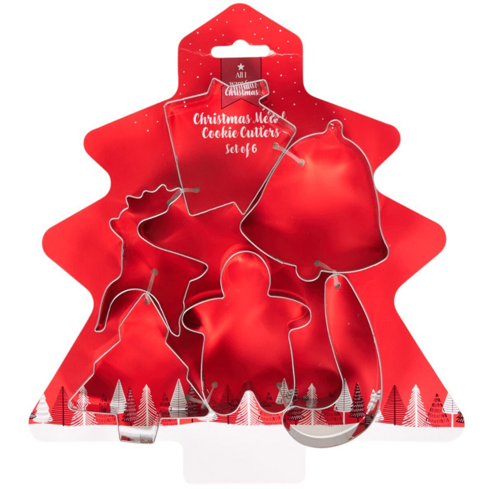 Set of 6 Christmas Cookie Cutters Silver Image 1