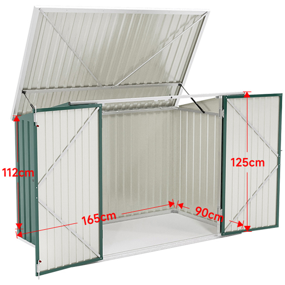 H&O Direct 5.8 x 3.4ft Green Metal Pent Garden Storage Shed with Hinged Lid Image 5