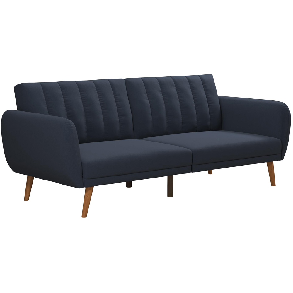 Novogratz Brittany 3 Seater Navy Blue Linen Sofa Bed with Wooden Legs ...