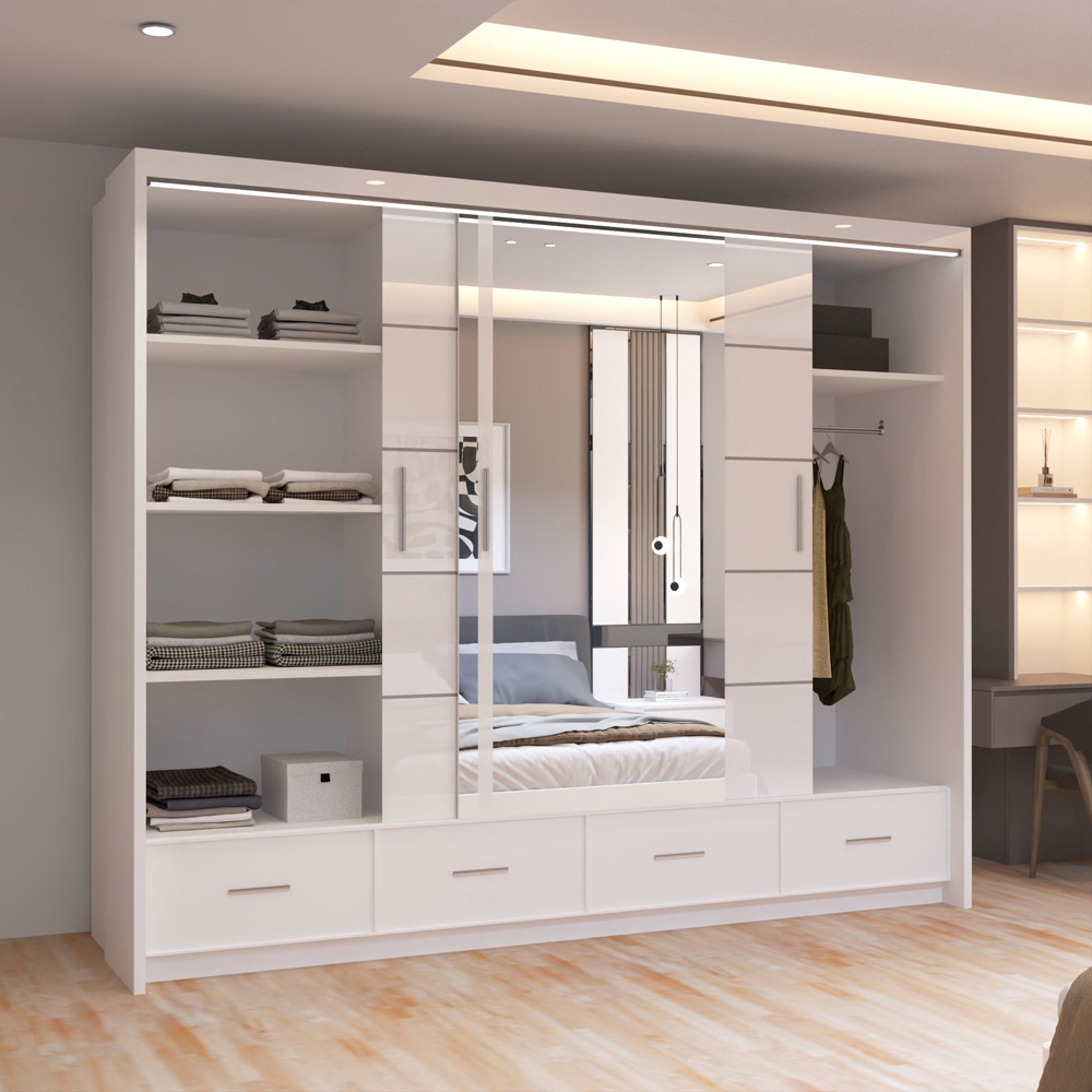 Sliding Wardrobes 4U 2 Sliding Door White Modern High Gloss Central Mirrored Wardrobe Image 4