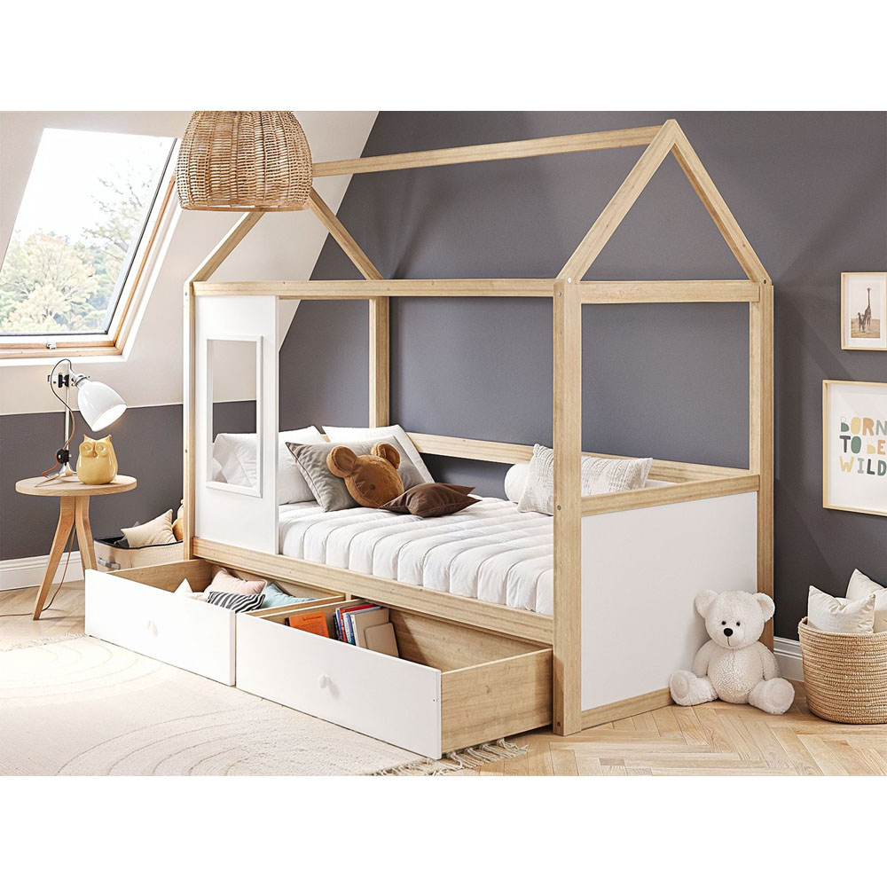 Flair Ted White Wooden Play House Bed Frame with Storage Image 4