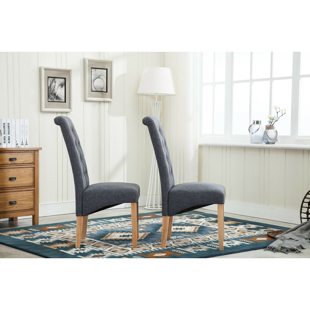 Grey Set of 2 Tufted High Back Fabric Dining Chair Image 3