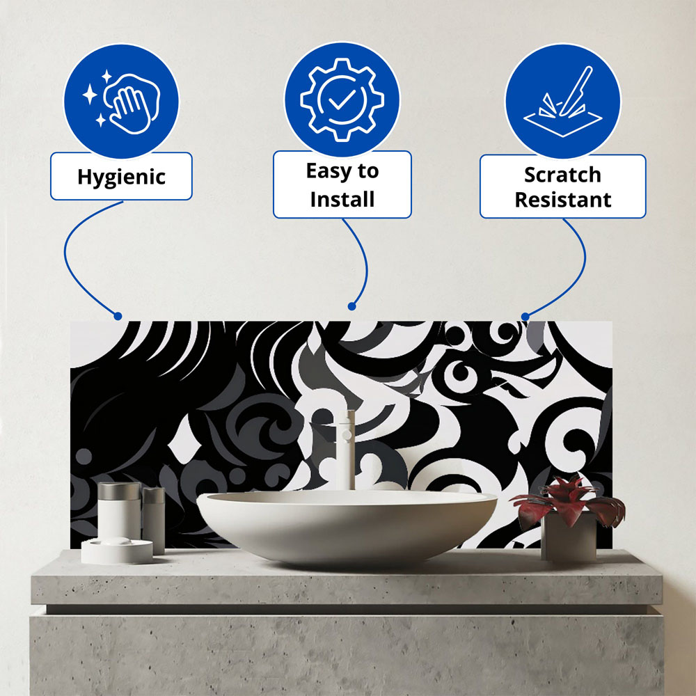 Warren Reed Designer Black Grey Abstract Glass Bathroom Splashback 25 x 60cm Image 3