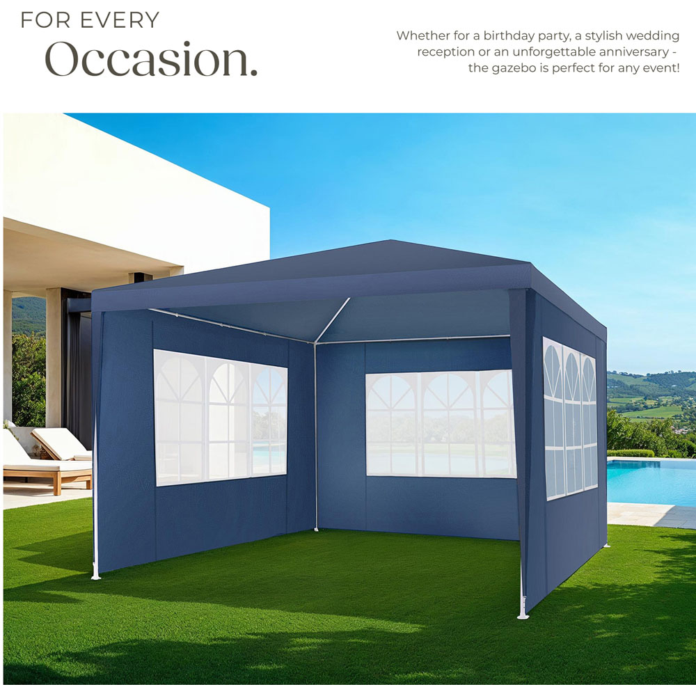 tectake Miramas 3 x 3m Blue Water Resistant Gazebo with 3 Side Panels Image 7