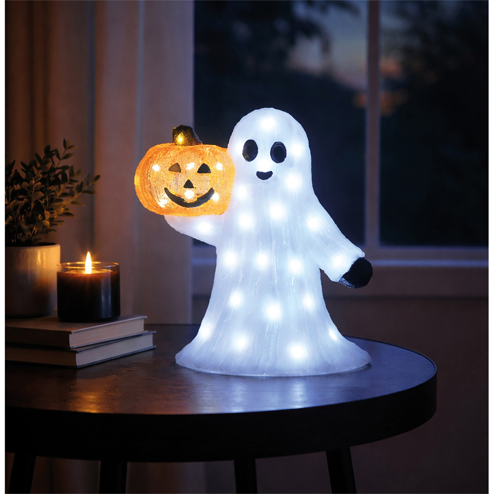 FXLab 50 White LED Pumpkin and Ghost Halloween Decoration 28 x 12.5 x 29.5cm Image 2