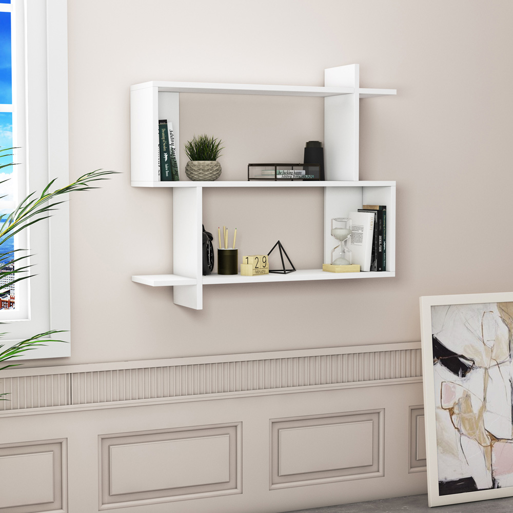 Decorotika Mina 3 Tier White Zigzag Floating Shelf Image 5
