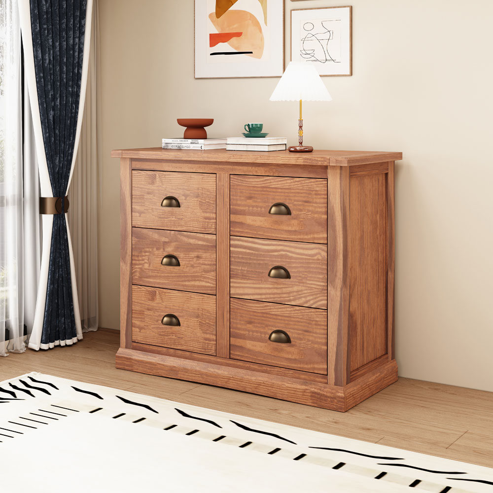 Cabinet Bits Tirolo 6 Drawer Brown Brass Cup Handle Chest of Drawers Image 8