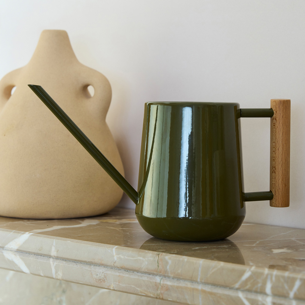 Burgon & Ball Olive Steel Indoor Watering Can with Beech Wood Handle 700ml Image 2