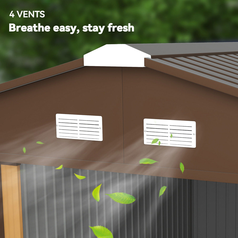 Outsunny 13 x 11ft Brown Metal Apex Garden Shed Image 7
