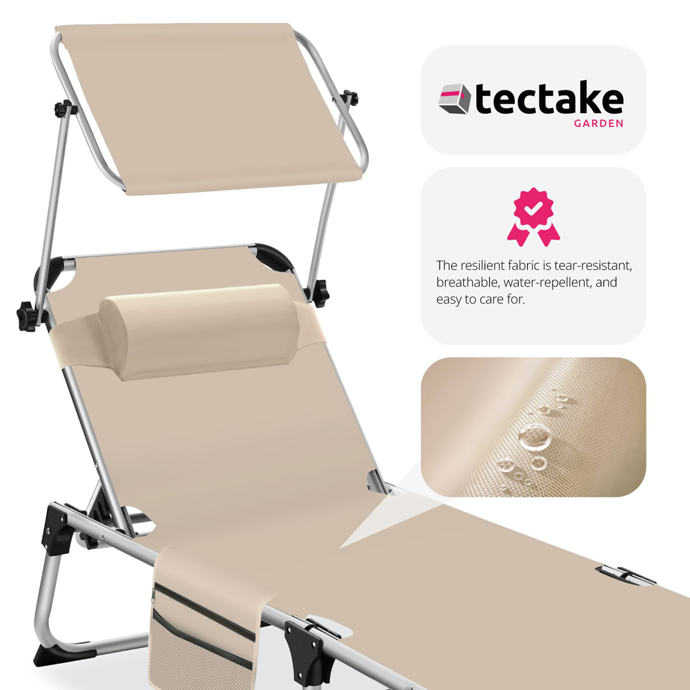 tectake Aurelie Beige Foldable and Adjustable Sun Lounger with Headrest Image 6