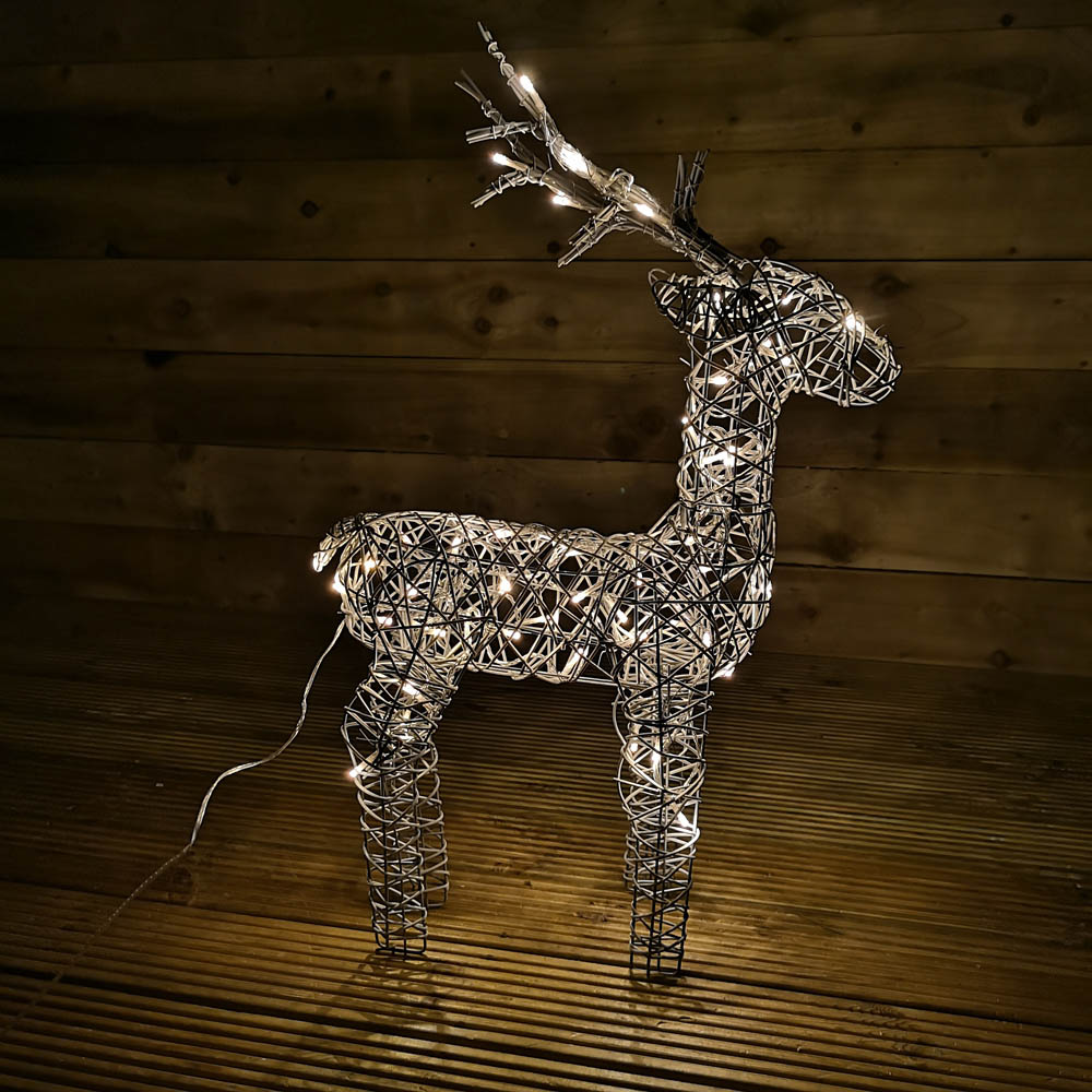 Samuel Alexander Warm White LED Grey Wicker Standing Reindeer Christmas Decoration 60cm Image 5