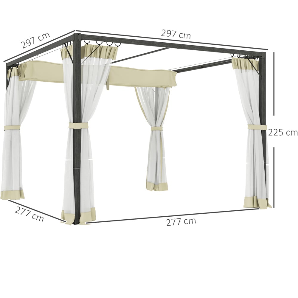 Outsunny 3 x 3m Khaki Pergola with Retractable Roof and Netting Image 9