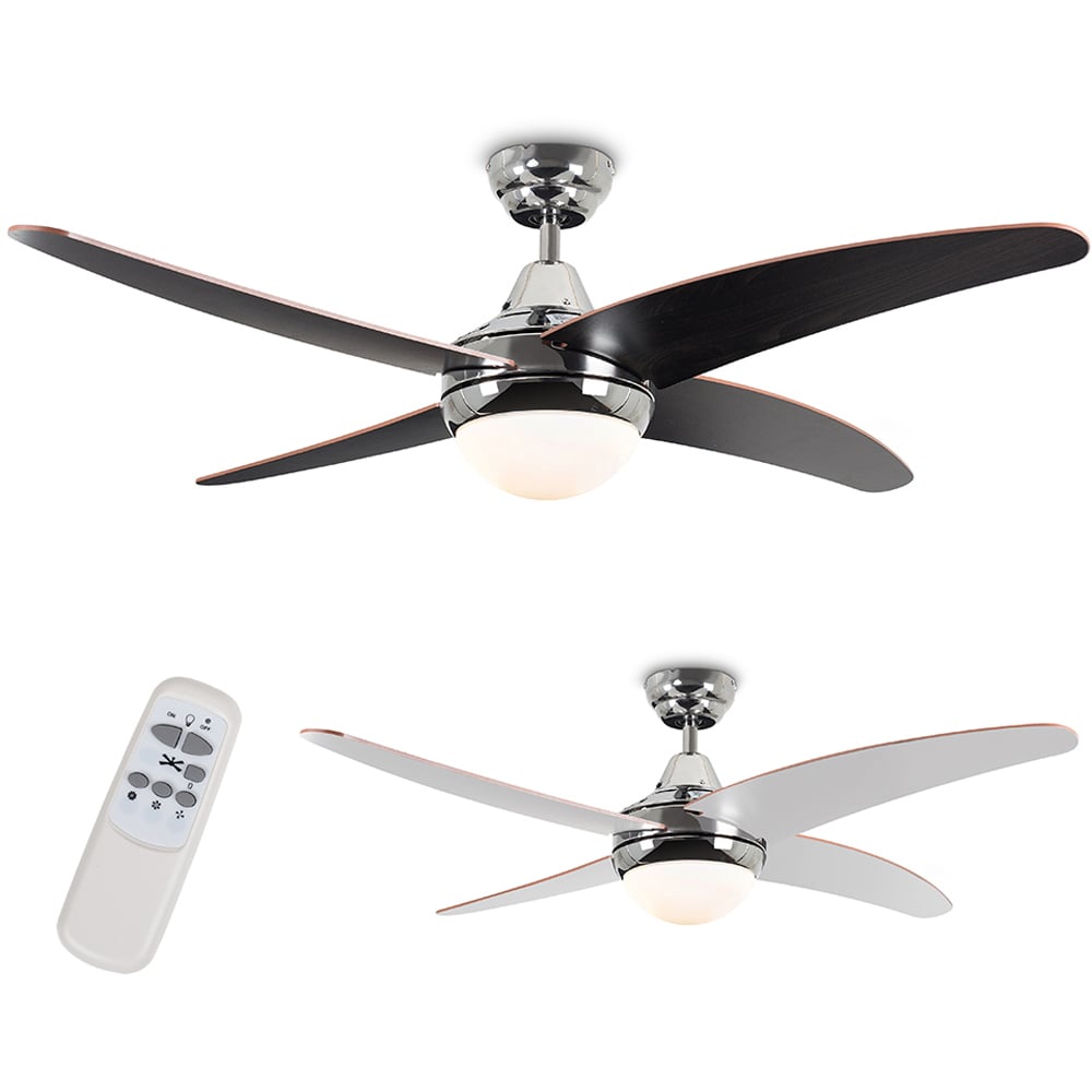 ValueLights Apache Black and Chrome Reversible Ceiling Fan with Remote 48 inch Image 1