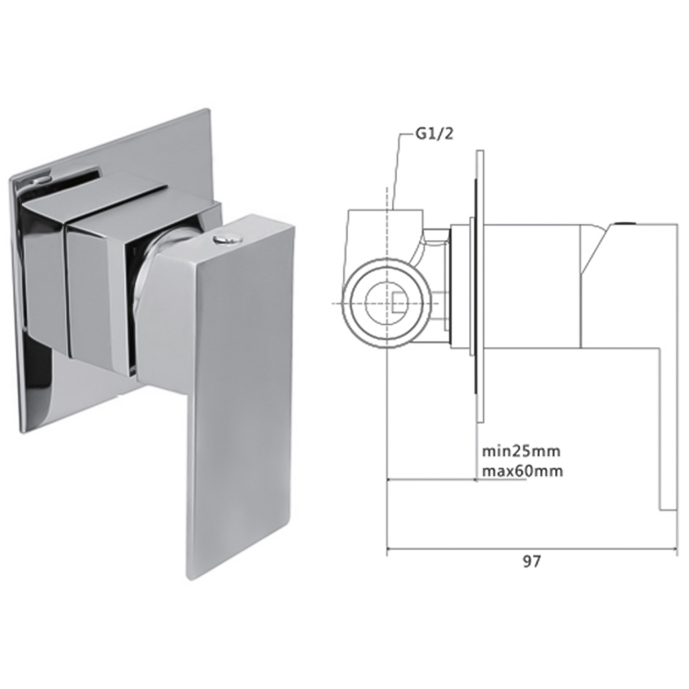 Nes Home Remy Chrome Wall Mounted Concealed Valve Mixer and Basin Mixer Tap Image 3