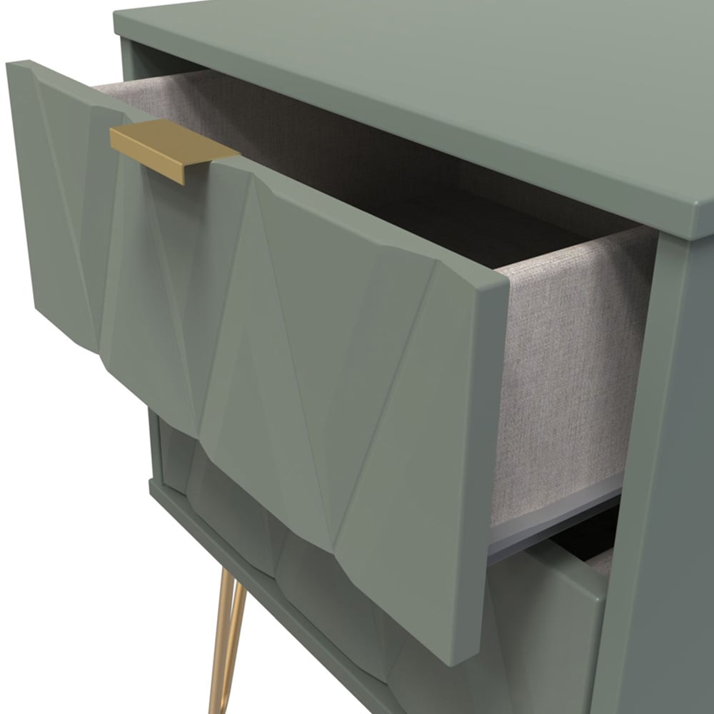 Crowndale Diamond 2 Drawer Reed Green Bedside Table Image 6