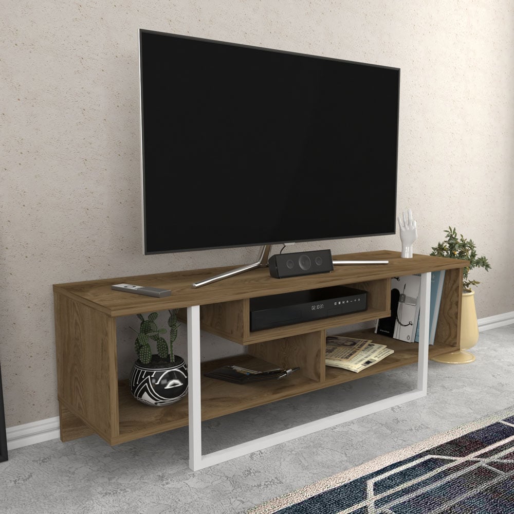 Decorotika Asal Oud Oak and White Wide TV Unit Image 7