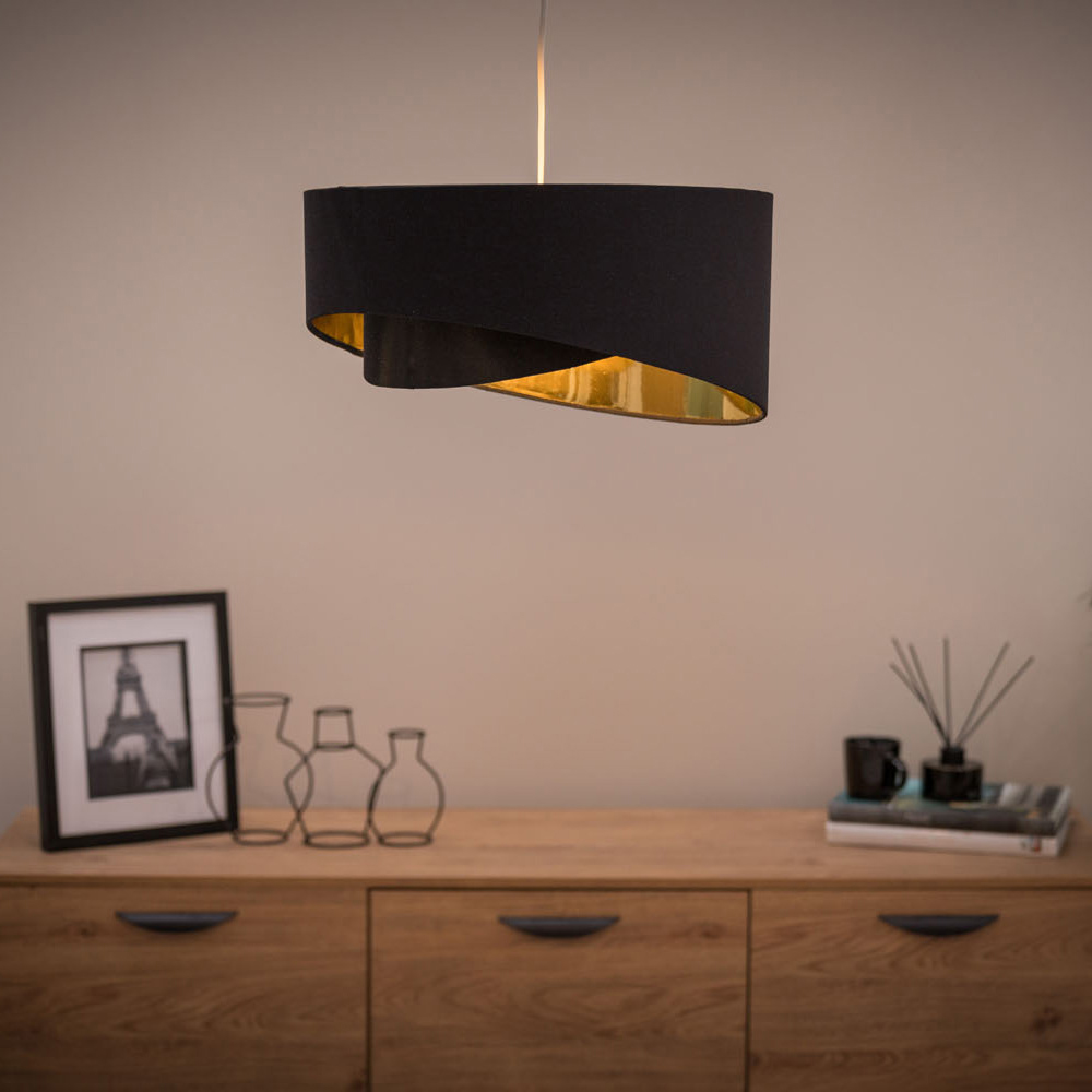 ValueLights Trekan Black and Metallic Gold Pendant Lamp Shade Image 2