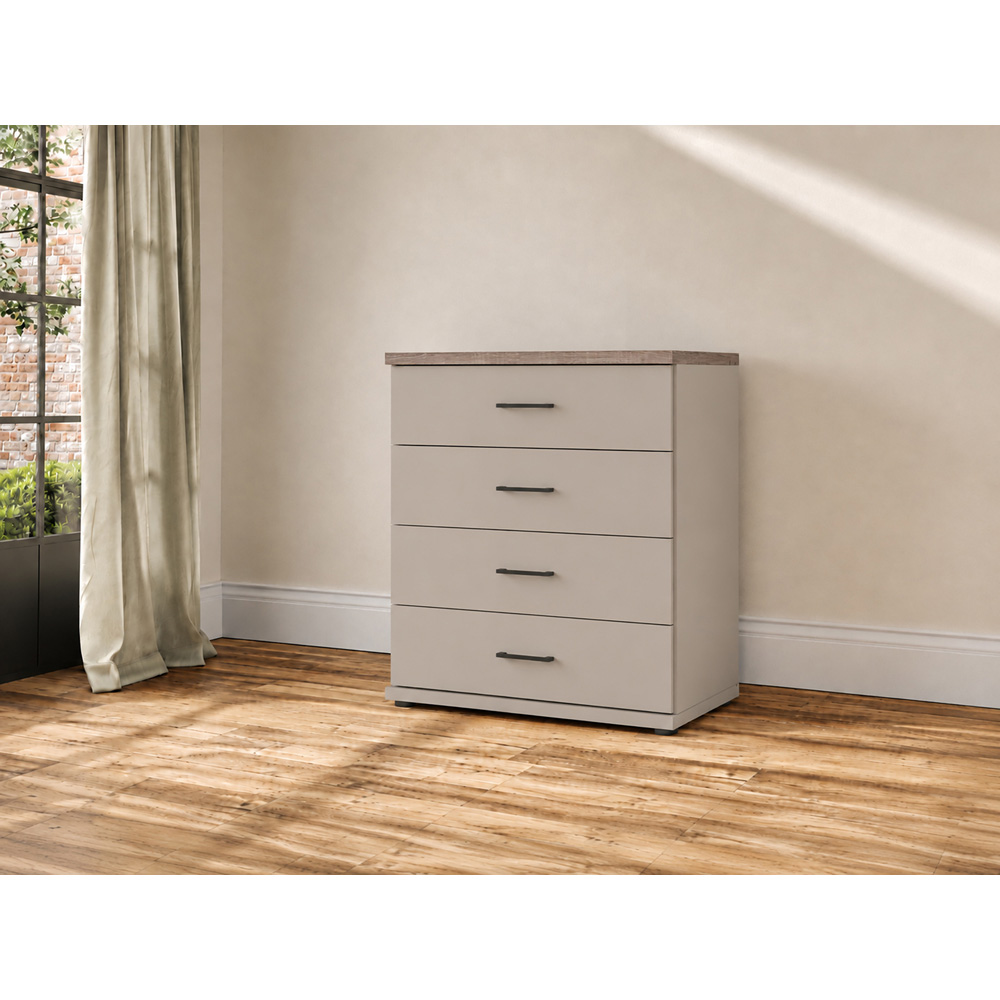 Homebase Truro Grey 4 Drawer Wide Chest of Drawers with Slate Handles Image 4