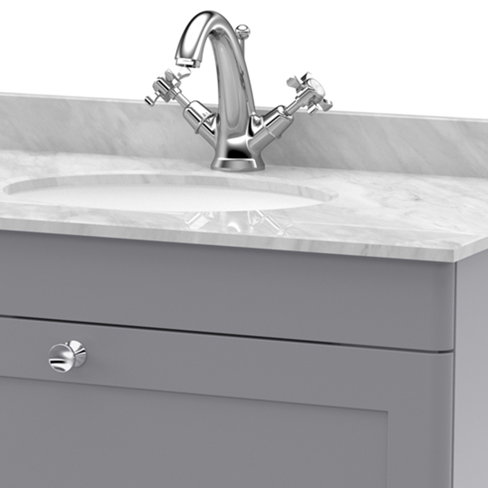 nuie Classique Single Drawer Satin Grey Wall Hung Unit and 1 Tap Hole Marble Basin 800mm Image 2