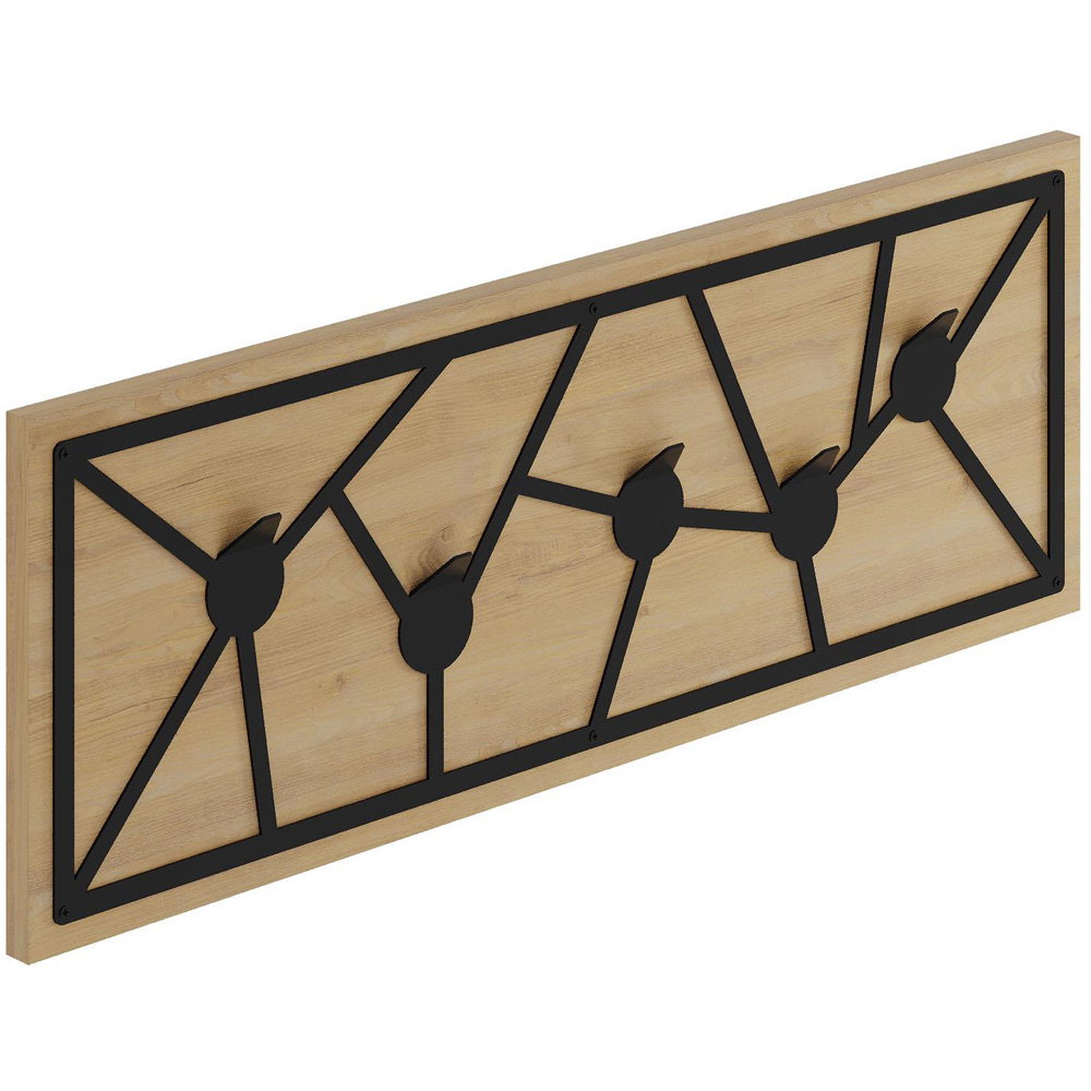 Decortie Trace Sapphire Oak Wall Hanger with Geometric Metal Hooks Image 2