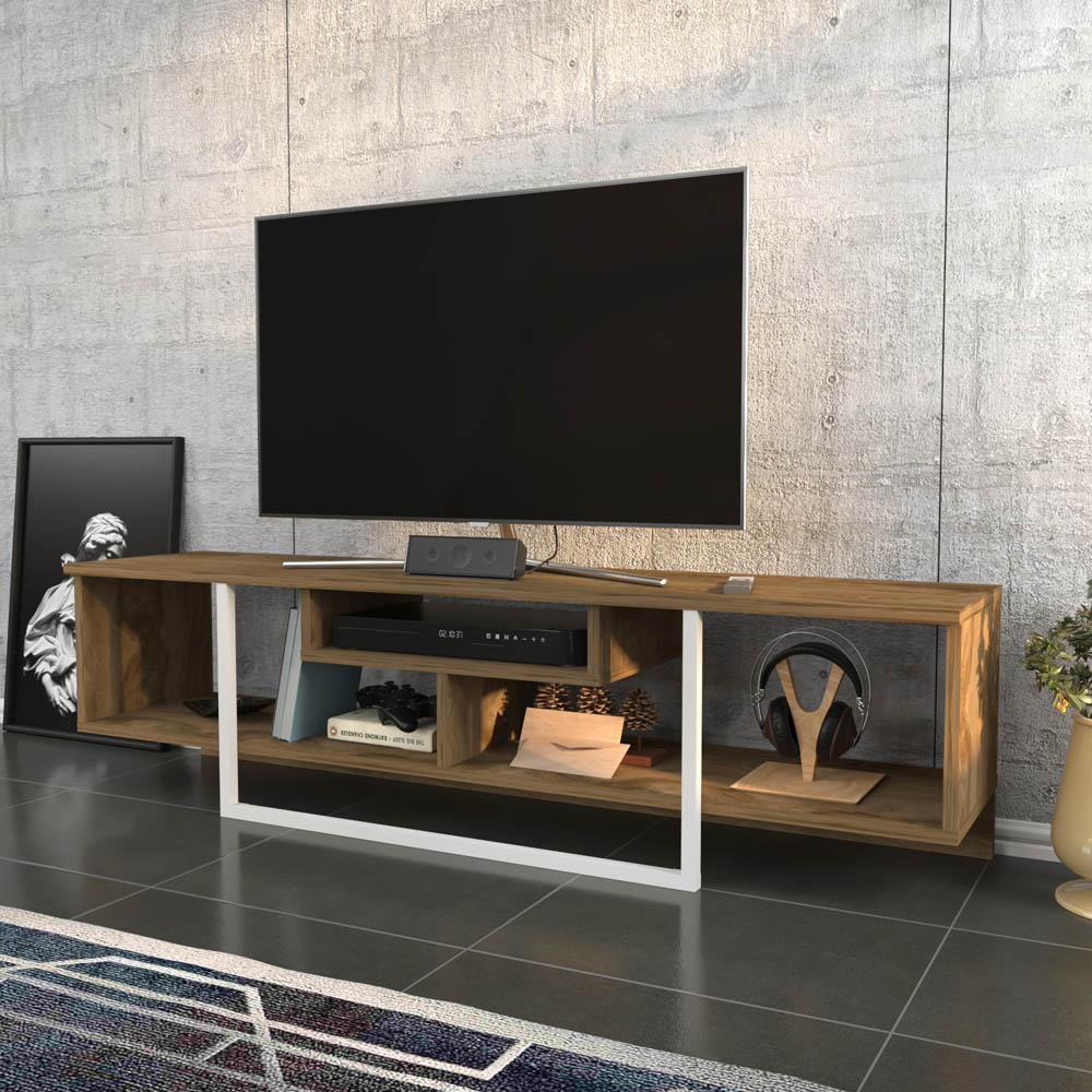 Decorotika Asal 3 Shelf Oud Oak and White Modern TV Unit Image 5