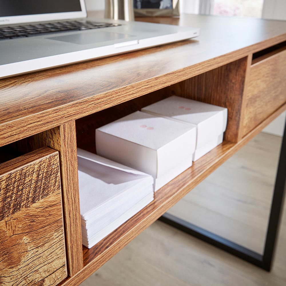 Home Source Toronto 2 Drawer Single Shelf Computer Desk Smoked Oak Effect Image 3