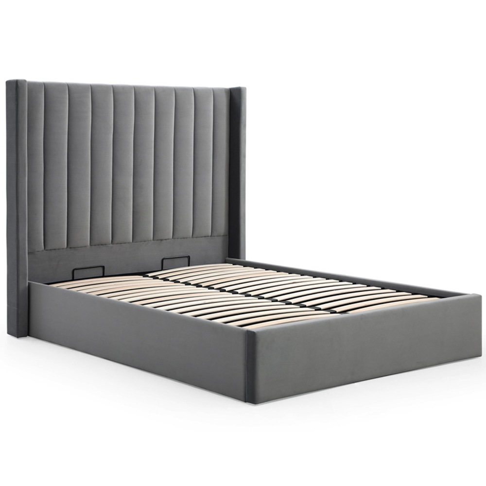 Atticus Super King Grey Velvet Ottoman Bed Image 3