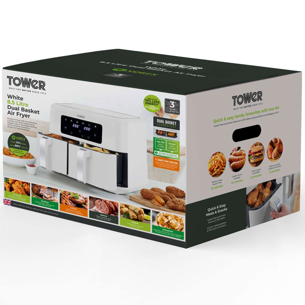 Tower Vortx T17137WHT White Dual Basket Chrome Trim Digital Air Fryer 8.5L Image 9