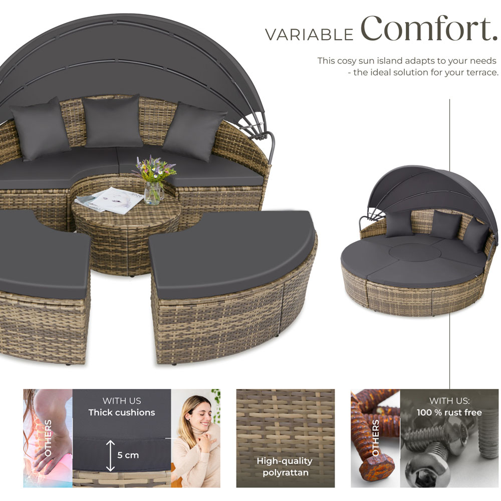 tectake Santorini Nature Sun Lounger with Shade Canopy Image 3