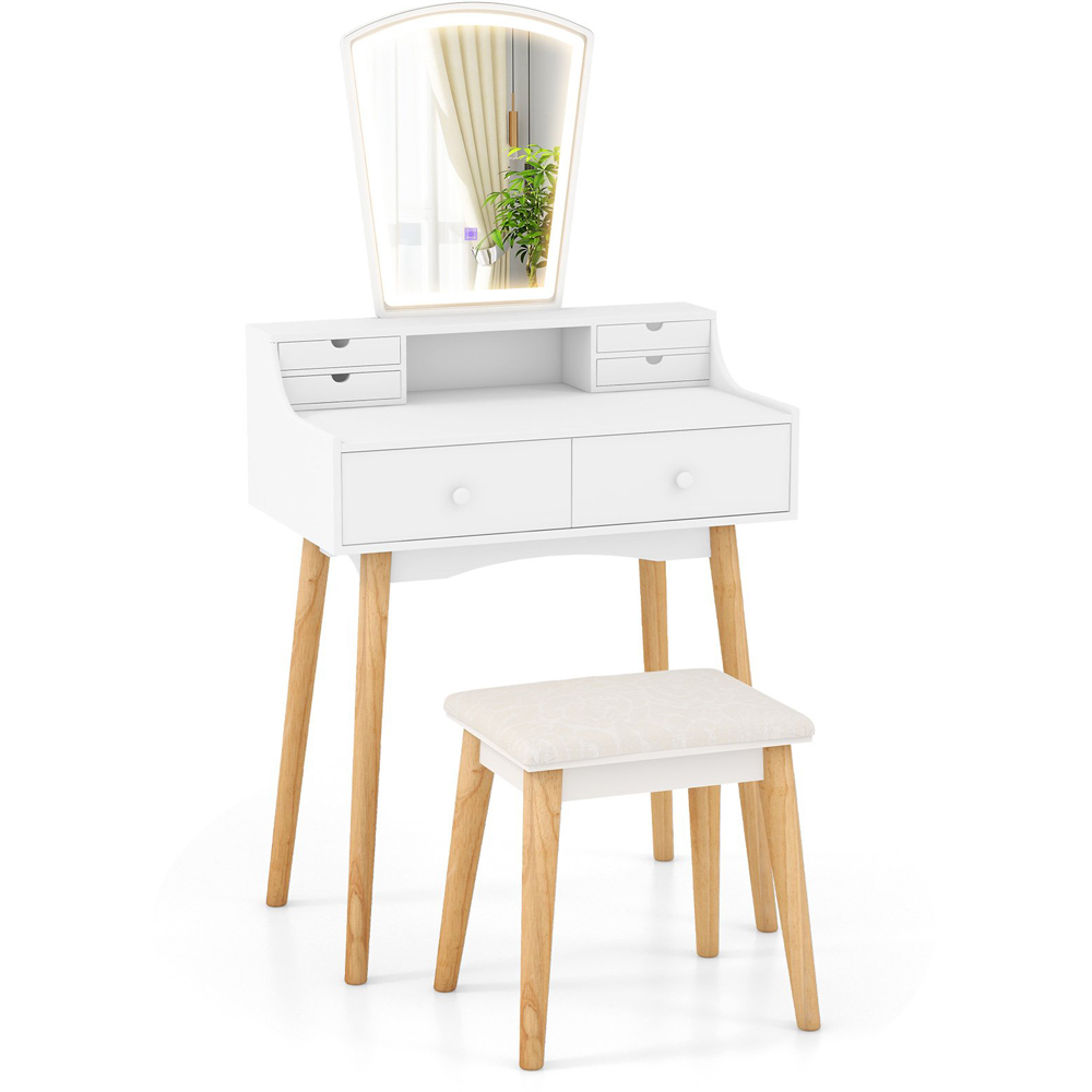 Costway 6 Drawer White LED Dressing Table and Chair Set Image 2