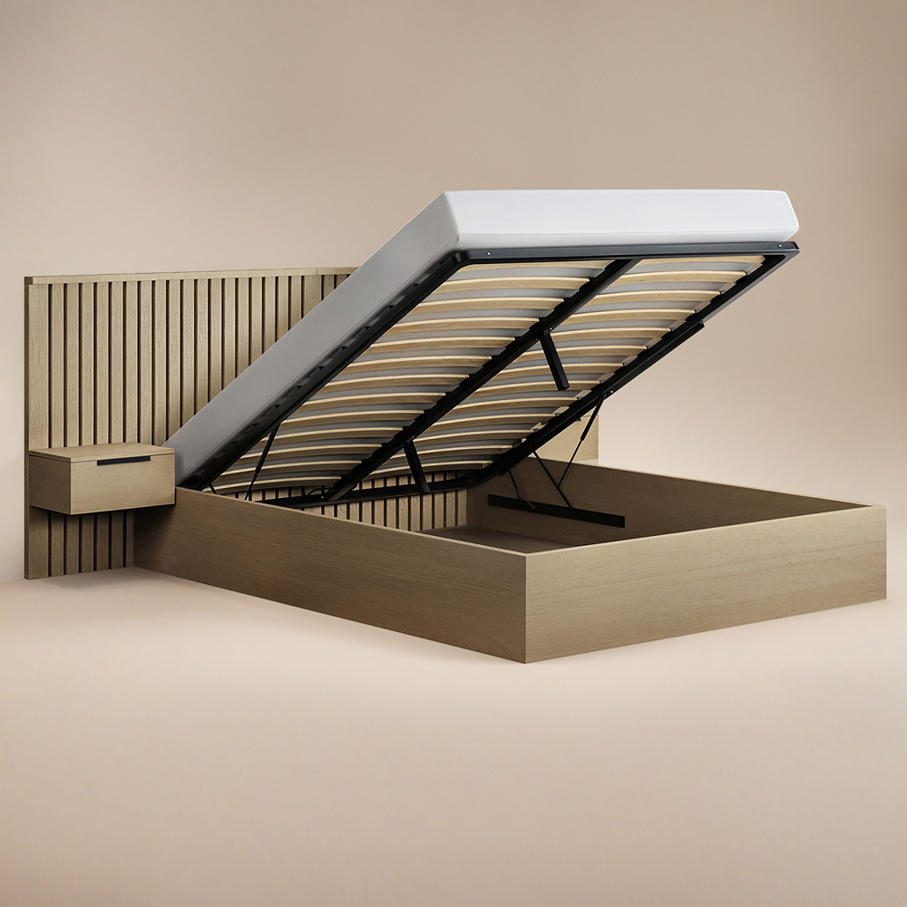 Solace+Co Taylor Double Light Wood Hotel Ottoman Bed with Side Table Image 2