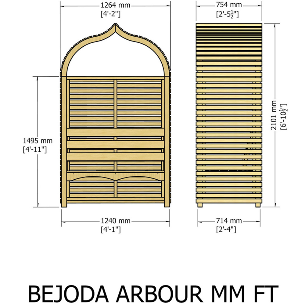 Shire Bejoda 4 x 2ft Pressure Treated Arbour Image 7