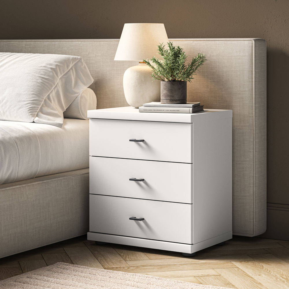 Homebase Cortiva White and Slate 3 Drawer Bedside Table Image 4