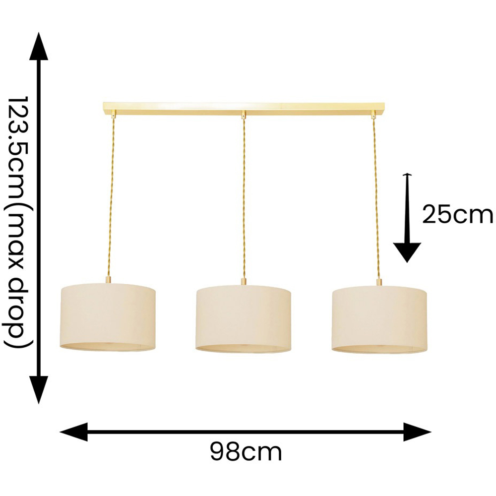 ValueLights Reni Cream Drum Shade 3 Drop Bar Gold Diner LED Ceiling Pendant Light Image 7