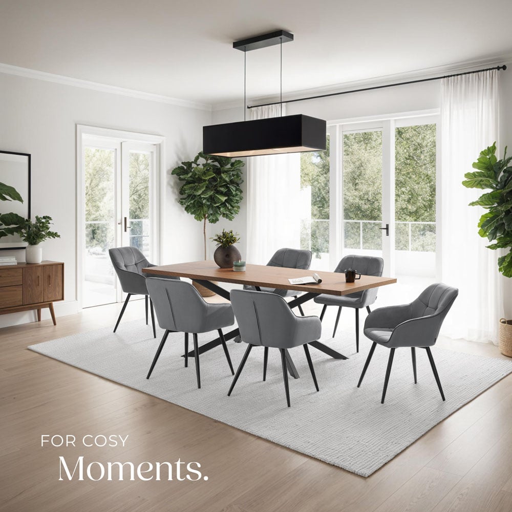 tectake Marilyn Set of 6 Grey and Black Quilted Velvet Dining Chair Image 8