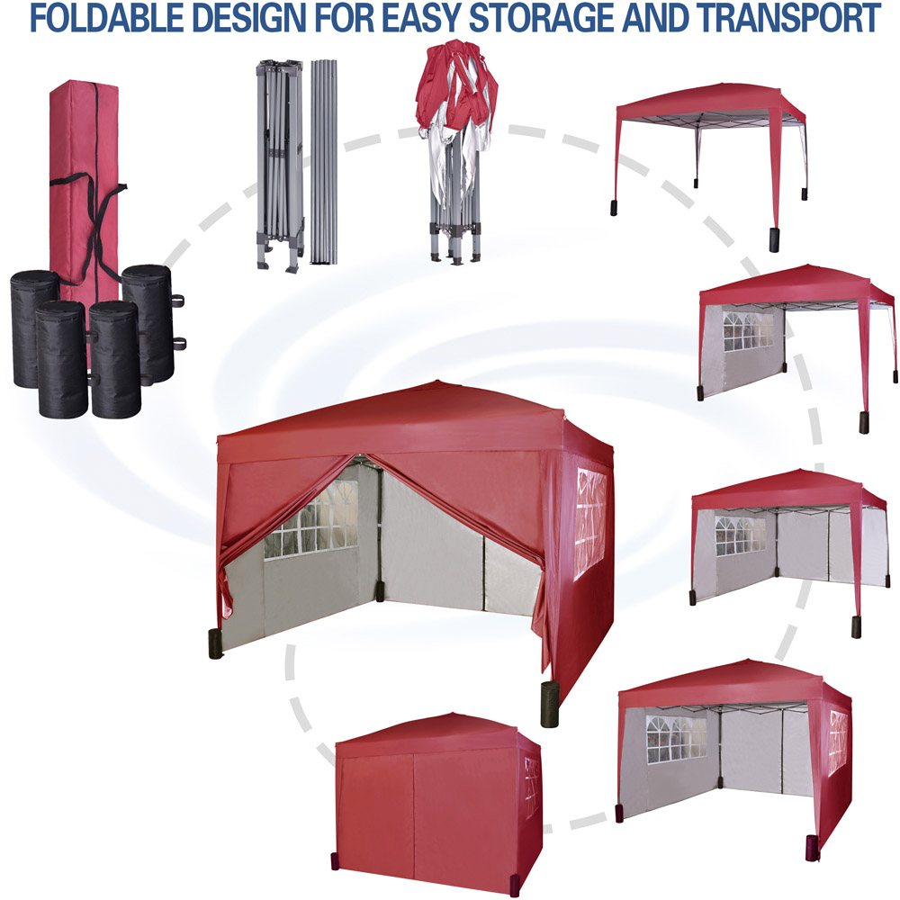 Red Pop Up Outdoor Canopy Tent with Removable Sidewalls 3 x 3m Image 7