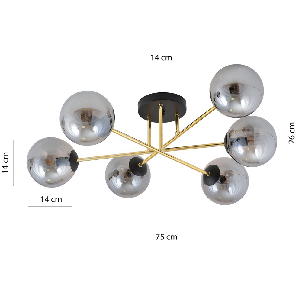 Emibig Magnum 6 Light Graphite Shade Black and Gold E14 Ceiling Light Image 9
