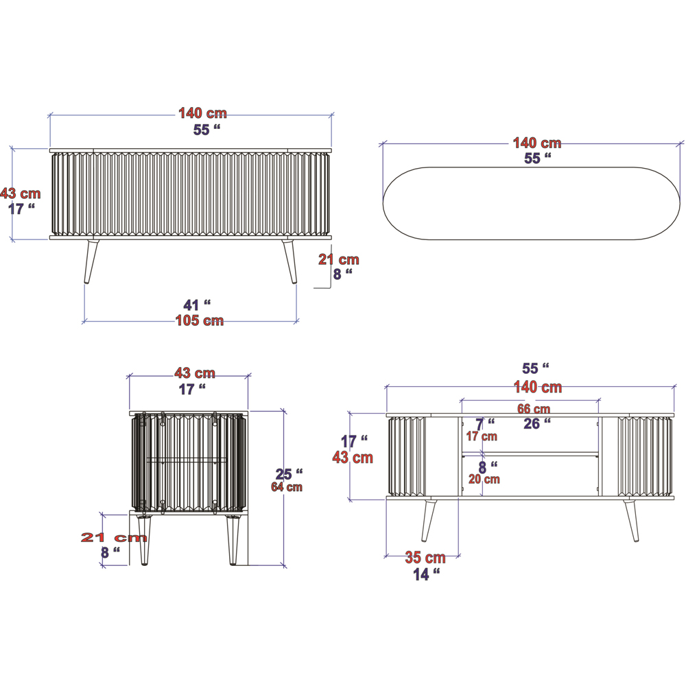 Decorotika Stor 2 Door Black and Anthracite Wide Mid-Century Moder TV Unit Image 9