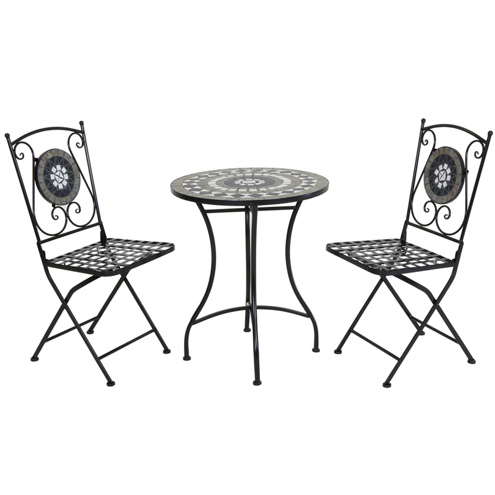Charles Bentley 2 Seater Bistro Set Mosaic Black and Grey Image 2