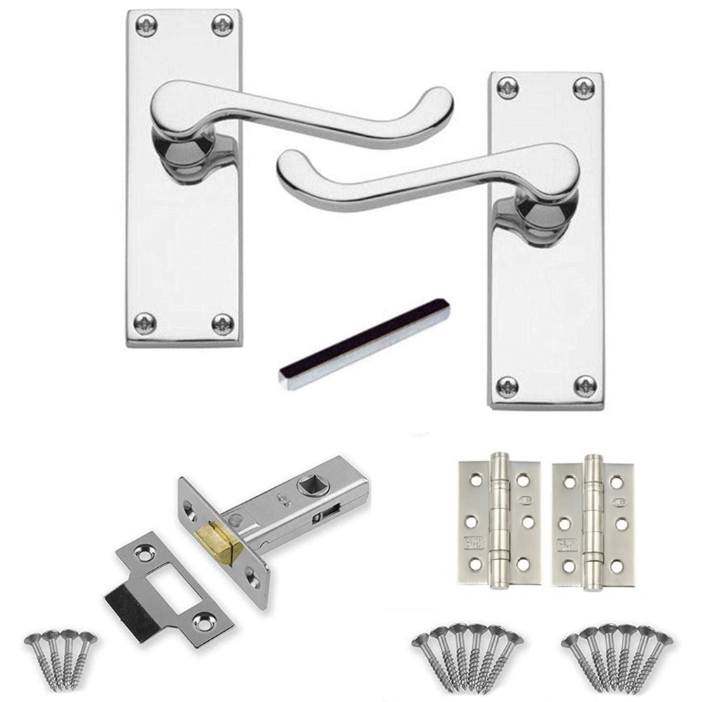 Golden Grace Polished Chrome Victorian Scroll Latch Door Handle Set 4 Pack Image 3