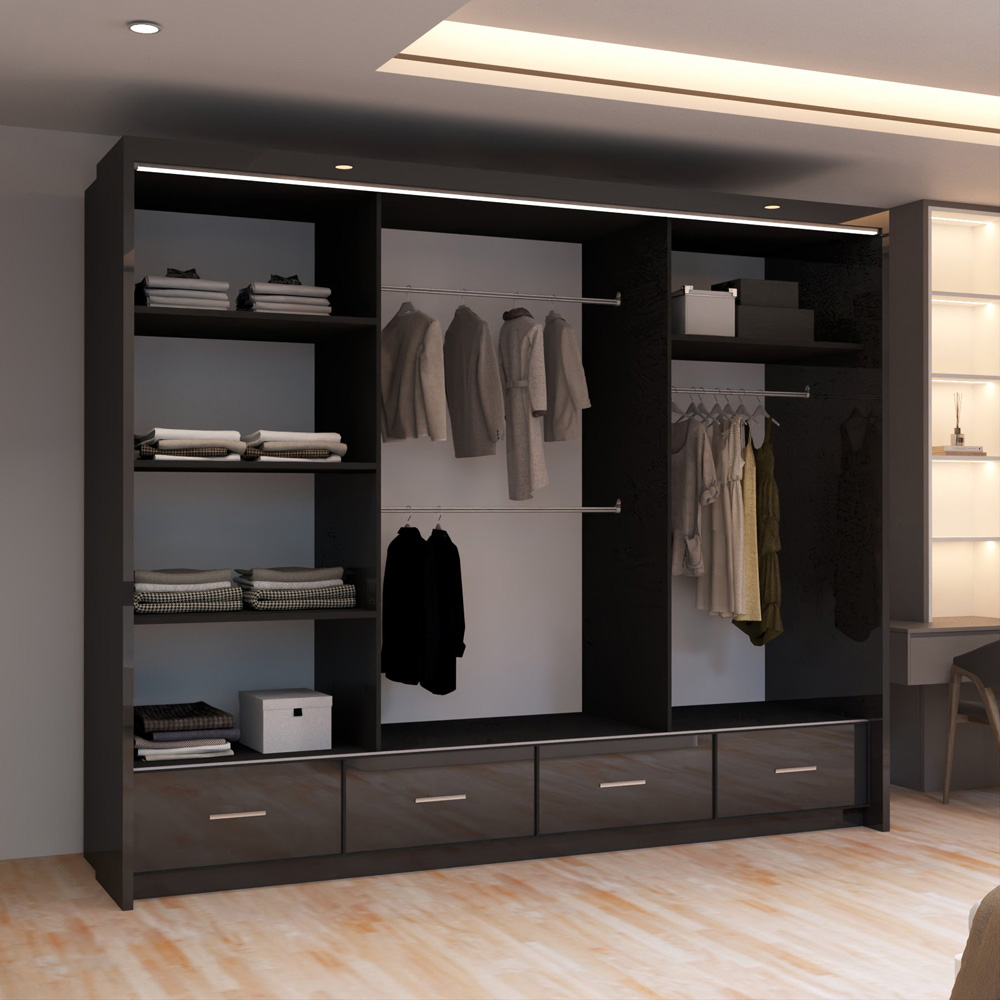 Sliding Wardrobes 4U 2 Sliding Door Black Modern High Gloss Central Mirrored Wardrobe Image 5