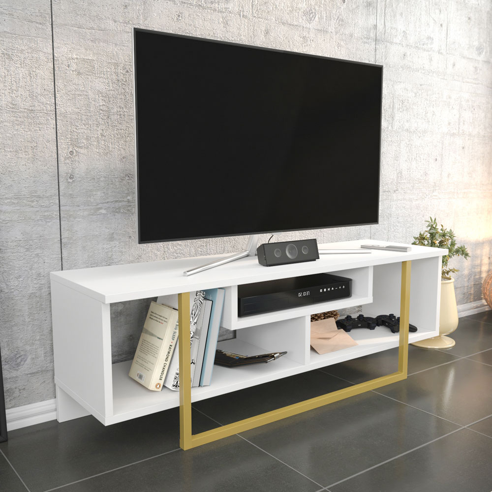 Decorotika Asal White and Gold Wide TV Unit Image 4