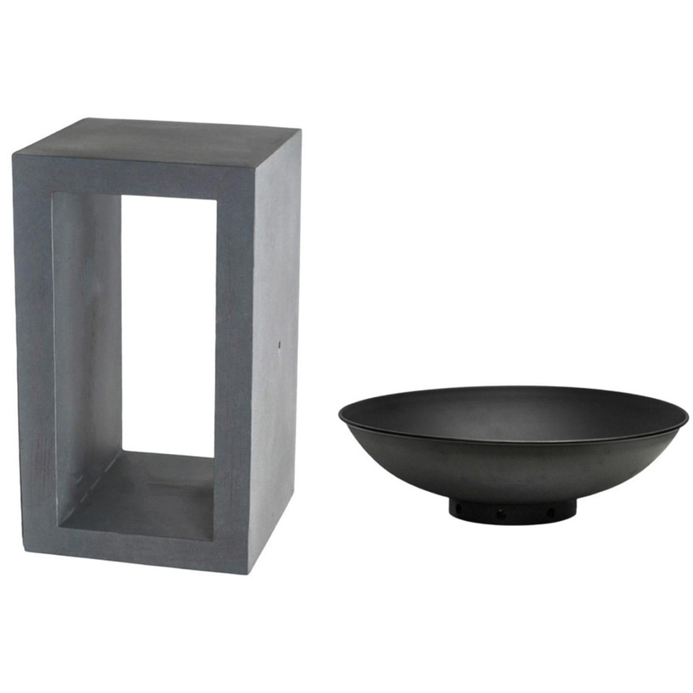 Ivyline Grey Outdoor Fire Bowl with Square Cement Console 68.5 x 39cm Image 2