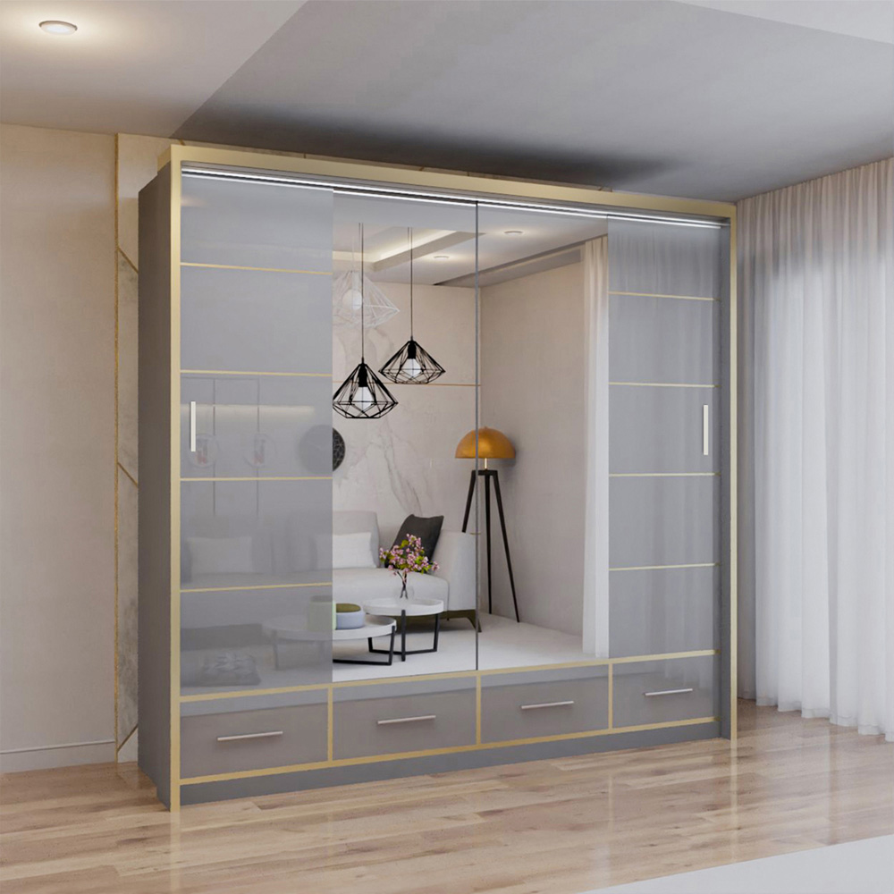 Sliding Wardrobes 4U 2 Sliding Door Grey Modern High Gloss Mirrored Wardrobe Image 3
