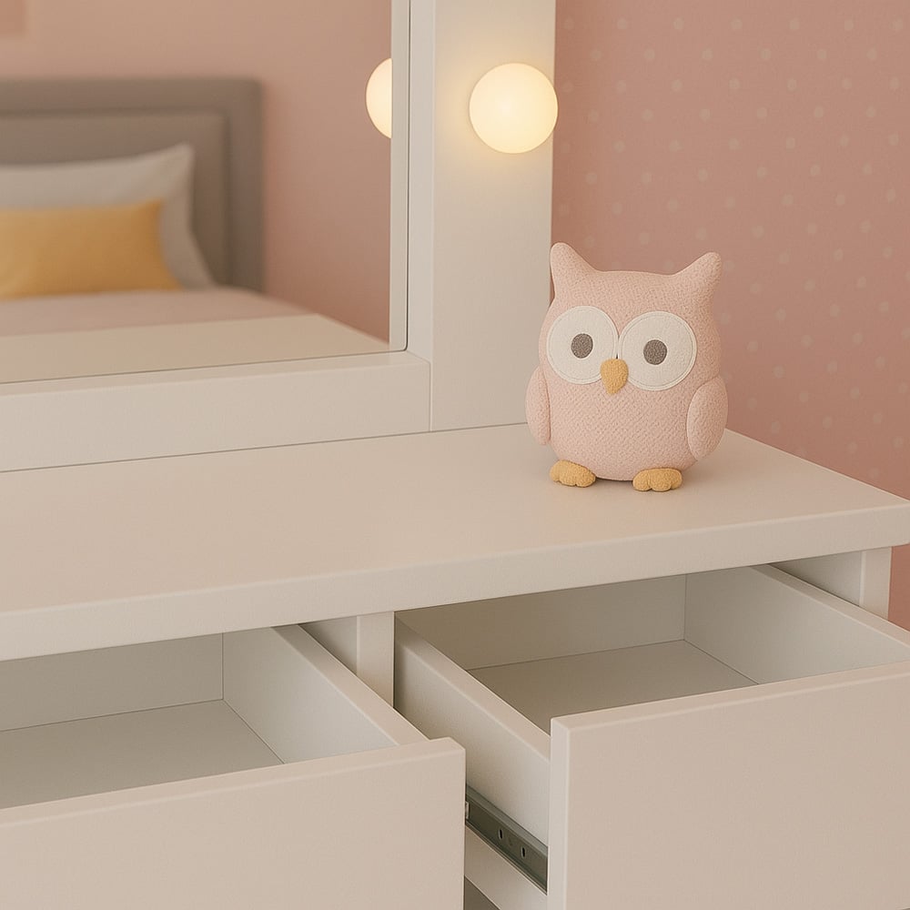 Portland 4 Drawer White Dressing Table Set with LED Mirror Image 4