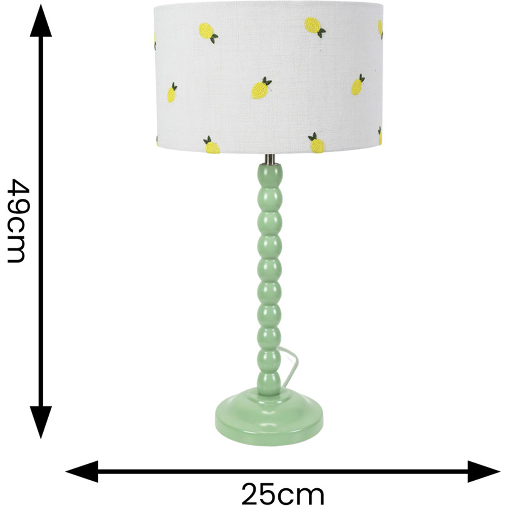 ValueLights Bobbins Lemon Embroidered Drum Shade Sage Green LED Table Lamp Image 6