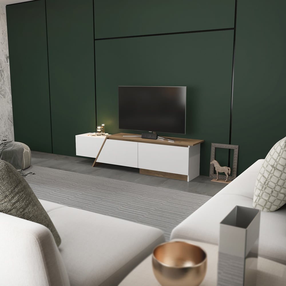 Decorotika Zonas 3 Door White and Walnut TV Unit Image 4