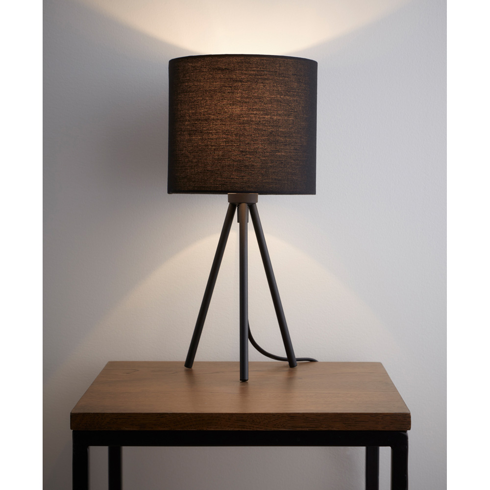 Kliving Black Cotton Fabric Shade Modern Metal Tripod Table Lamp Image 3