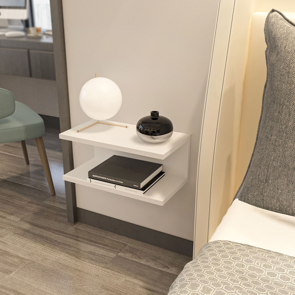 Decorotika Ramira 2 Shelf White Floating Bedside Table Image 3